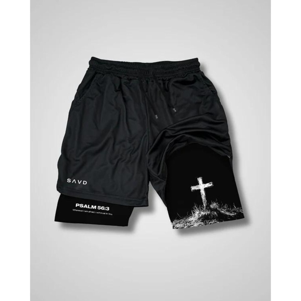SAVD Psalm 56:3 Cross Youth Performance Shorts Black Size Small 14-16Y